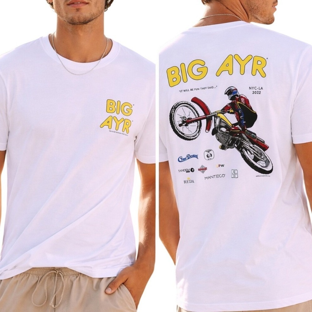 AYR Big AYR Motorcycle‎ Graphic Tee White Cotton T Shirt Streetwear Women XS